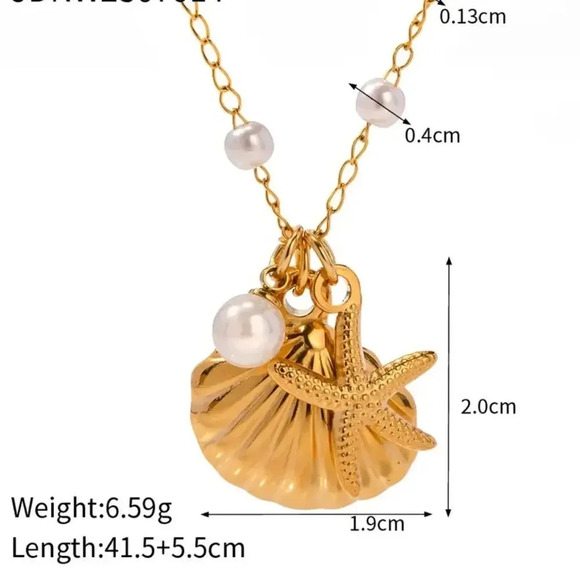 Starfish Seashel Pearl 18KGold Plated Stainless Steel Waterproof Necklace - Picture 3 of 17